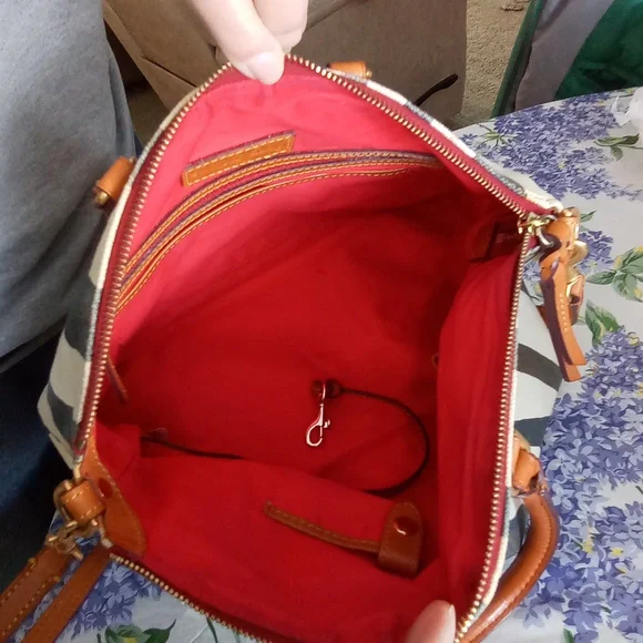 Dooney & Bourke Zebra Satchel, Leather & Canvas - Picture 4 of 11